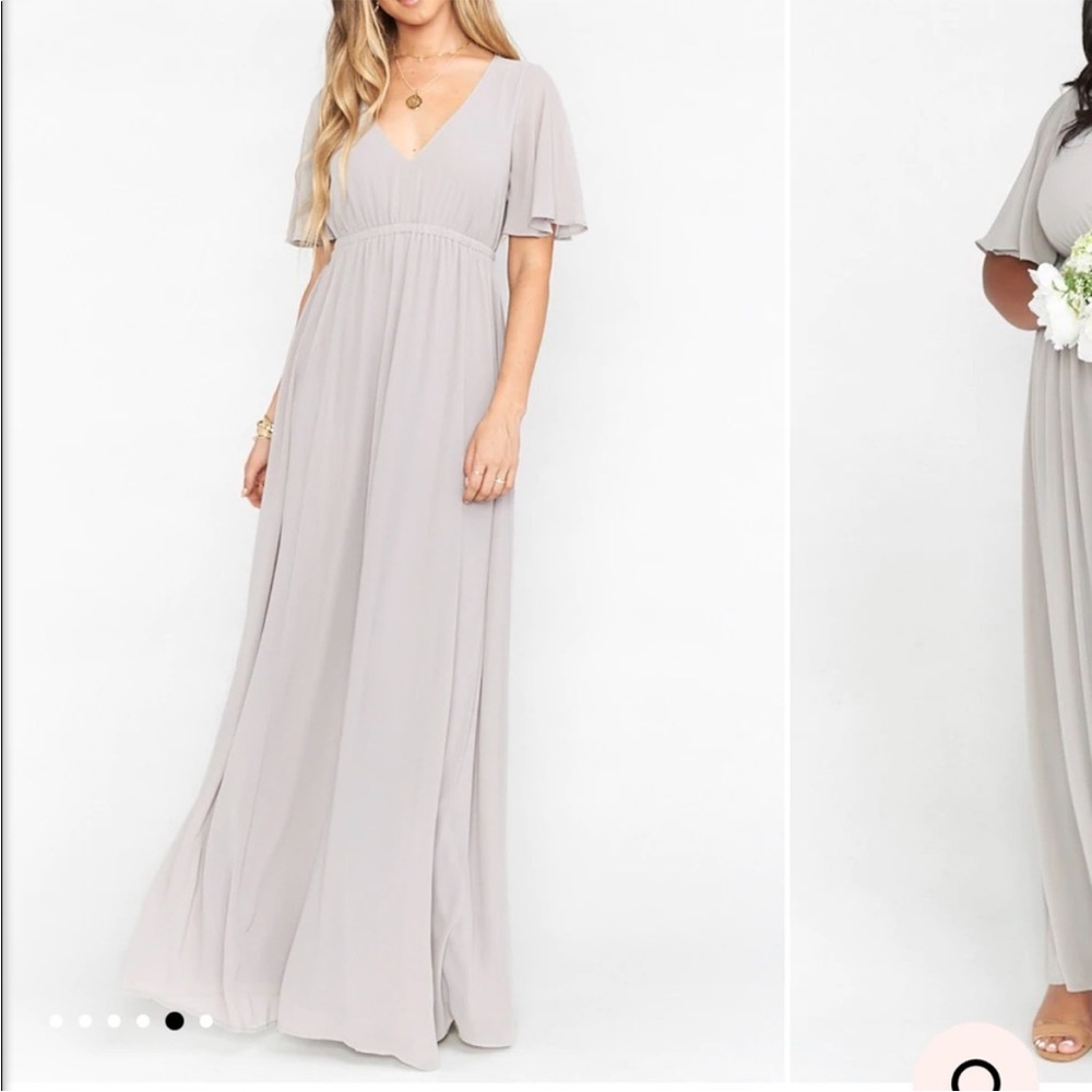 Emily Empire Maxi Dress - Dove Gray Chiffon, Size XS
